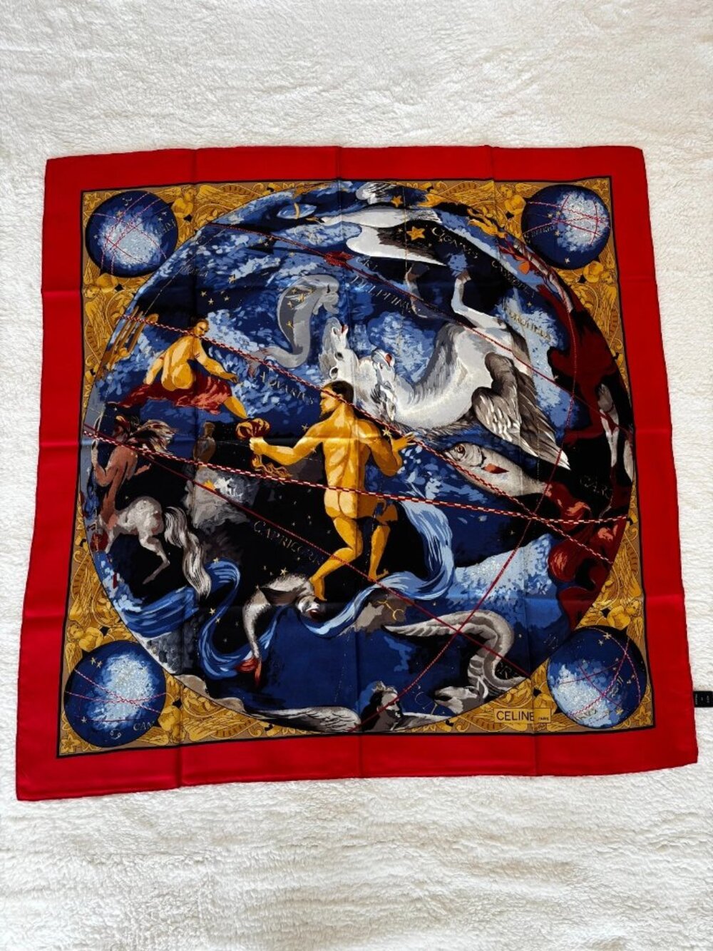 Celine Vintage Silk Scarf Zodiac Constellations Star Map 100% Silk Square